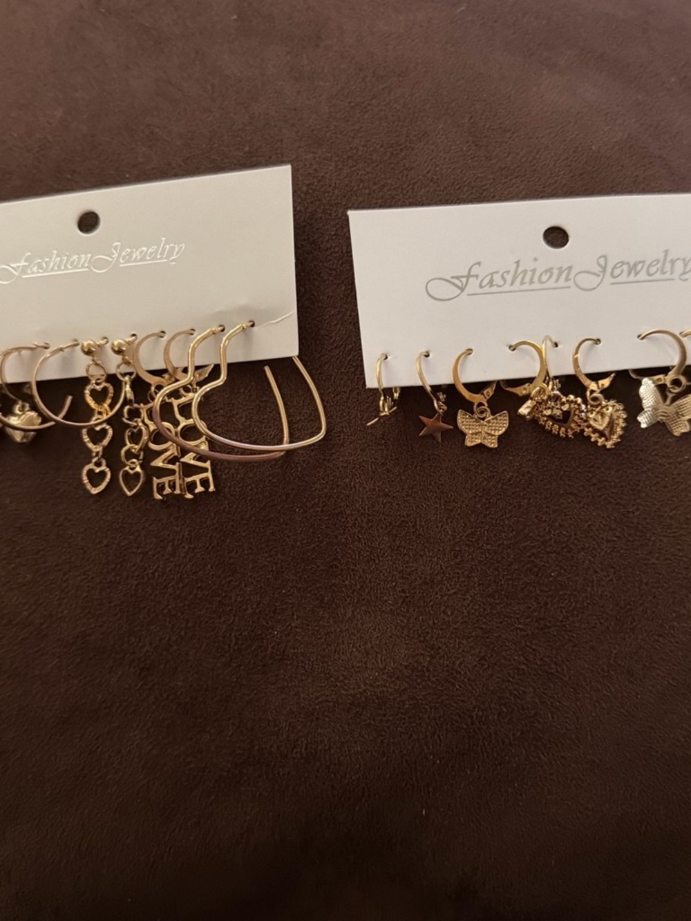 Fashion Jewelry Gold-Tone Charm Hoop Earring Set with Hearts & Butterflies